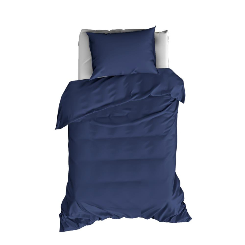 Housse de couette Hestia en satin de coton uni bleu indigo Housse de couette Hestia en satin de coton uni bleu indigo