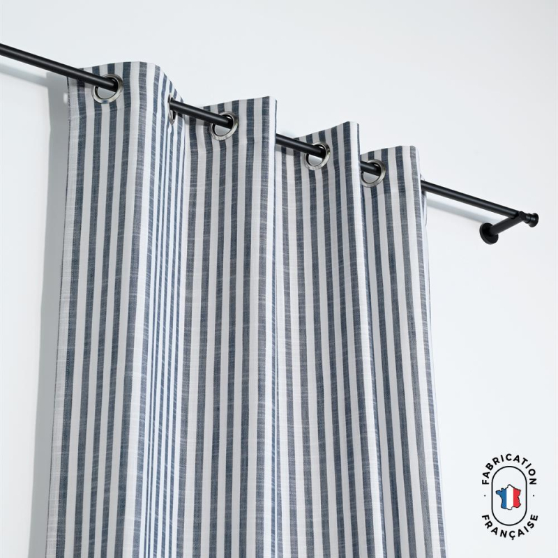 Rideau à oeillets tamisant en tissu HOURTIN effet lin à rayures Rideau à oeillets tamisant en tissu HOURTIN effet lin à rayures