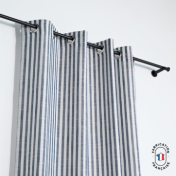 Rideau à oeillets tamisant en tissu HOURTIN effet lin à rayures Rideau à oeillets tamisant en tissu HOURTIN effet lin à rayures